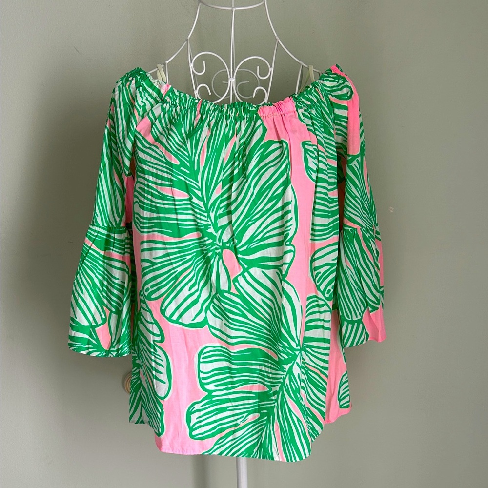 Lilly Pulitzer Pink Blouse with Green Tropical Print